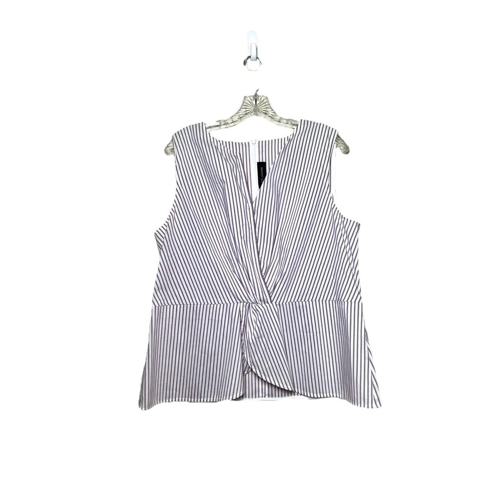 St.‎ John Shirt Top Sleeveless Peplum Blouse Purple Pinstripe Women's Large